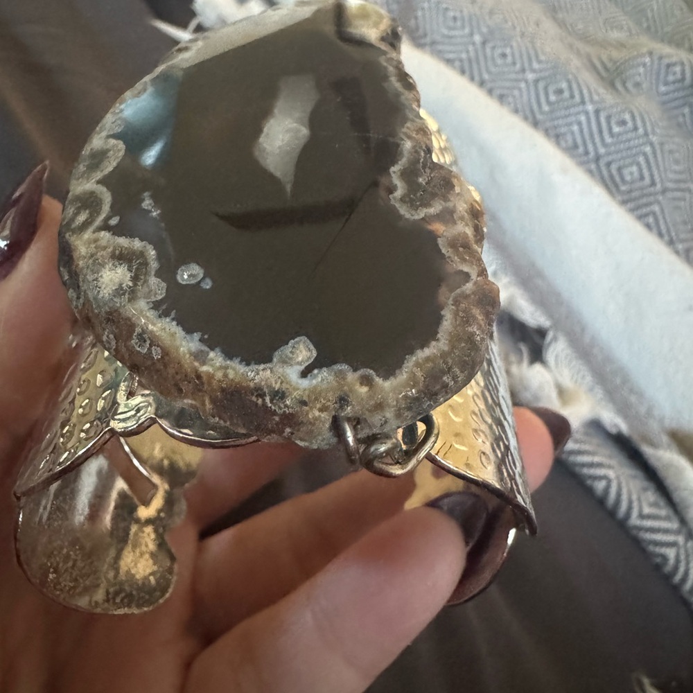 Agate Stone Silver Cuff Bracelet - image 1